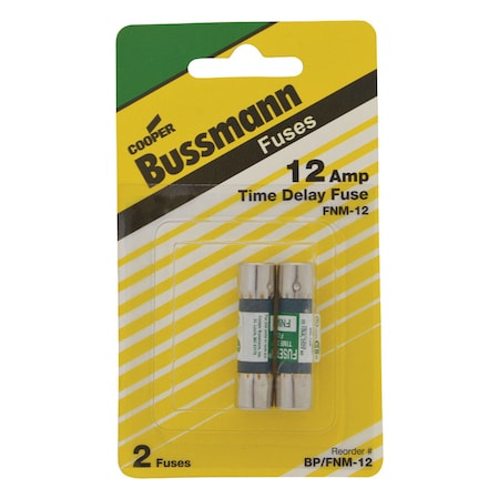Eaton Bussmann Midget Fuse, FNM Series, Time-Delay, 12A, 250V AC, 10kA at 250V AC BP/FNM-12